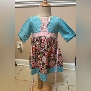 Stellybelly Charming Kids Floral Dress in Teal and Pink